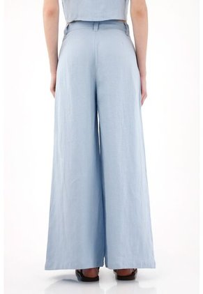 Tennis Pantalón En 100% Lino Azul Para Mujer