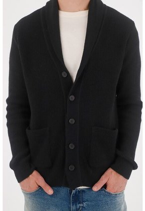 Tennis Buzo Tejido Tipo Cárdigan Negro Para Hombre