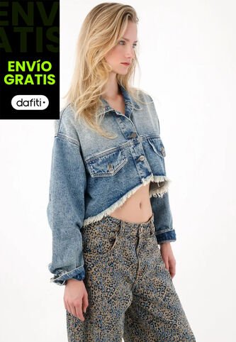 Tennis Chaqueta Crop Con Ruedo Al Corte En Denim Para Mujer Tennis