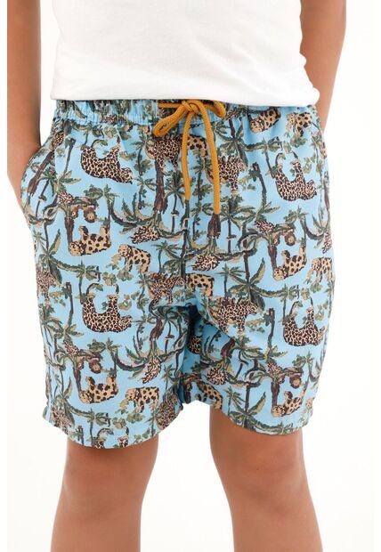 Pantaloneta De Baño Azul Con Estampado Playero Nocturno Para Niño