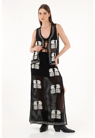 Tennis Falda Larga Con Bordados Negra Para Mujer Tennis