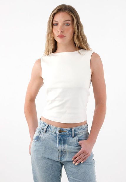 Camiseta En Rib Manga Sisa Crudo Para Mujer