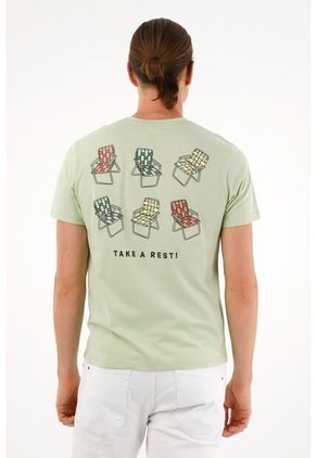 Tennis Camiseta Verde Estampada En Espalda Para Hombre