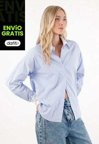 Tennis Camisa Oversized Con Diseño A Rayas Azul Para Mujer Tennis