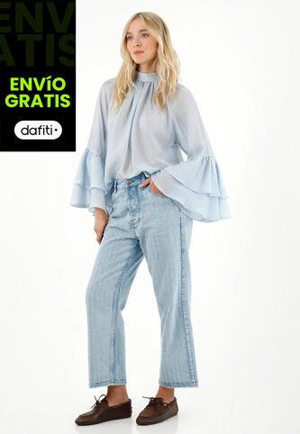 Tennis Camisa Cuello Alto Y Mangas Con Bolero Azul Para Mujer Tennis