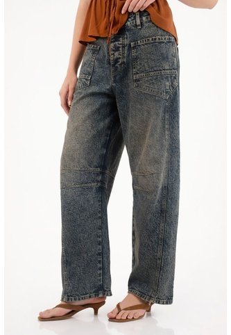 Tennis Jean Horseshoe De Tiro Bajo Azul Con Acabado Ligero Para Mujer Tennis