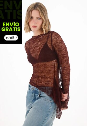 Tennis Camiseta Manga Larga En Tela Tipo Blonda Roja Para Mujer Tennis