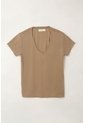 Tennis Camiseta Con Cuello En V Café Con Acabado Liso Para Mujer de Tennis