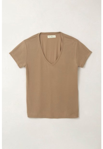 Tennis Camiseta Con Cuello En V Café Con Acabado Liso Para Mujer
