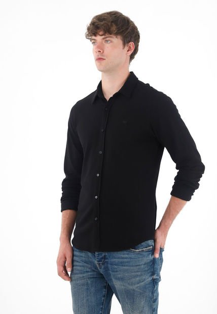 Camisa Clásica En Tejido De Punto Negra Para Hombre