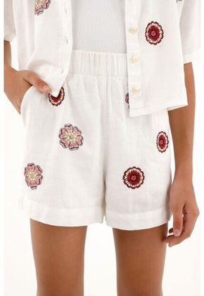 Bermuda Con Bordado De Flores Crudo Para Niña