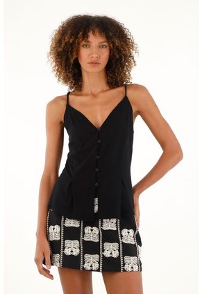 Tennis Camiseta De Tiras Graduables Negra Para Mujer