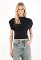 Tennis Camiseta Con Drapeado En Hombros Negra Para Mujer de Tennis