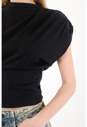 Tennis Camiseta Con Drapeado En Hombros Negra Para Mujer