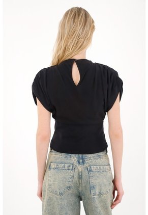 Tennis Camiseta Con Drapeado En Hombros Negra Para Mujer