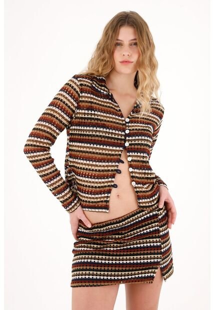 Tennis Camisa Ajustada En Tela Tejida A Rayas Para Mujer