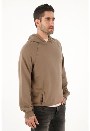 Buzo Tipo Hoodie Café Con Estampado Para Hombre