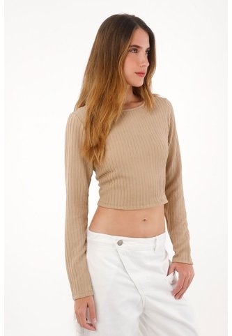 Tennis Camiseta Crop Manga Larga Café Para Mujer Tennis