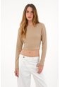 Tennis Camiseta Crop Manga Larga Café Para Mujer de Tennis