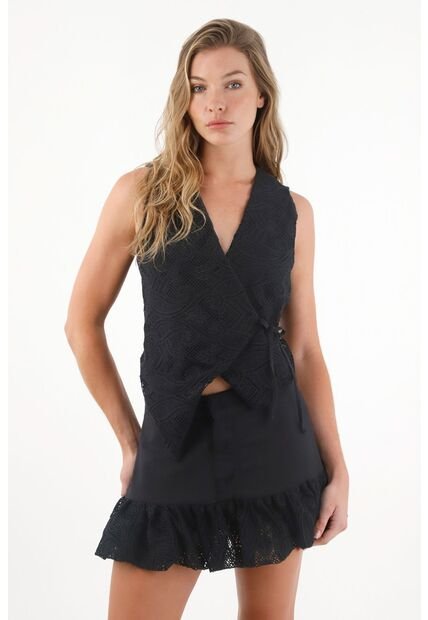 Tennis Camisa Tipo Chaleco Bordada Negra Para Mujer