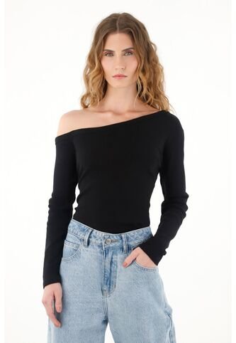 Tennis Camiseta Negra Con Escote Asimétrico Para Mujer Tennis