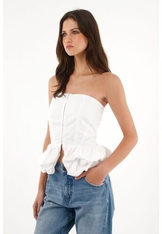 Tennis Camisa Strapless Con Corte Abombachado Crudo Para Mujer Tennis