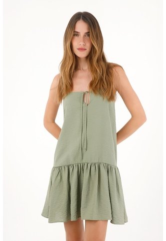 Tennis Vestido Corto De Tela Con Textura Verde Para Mujer Tennis