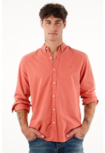 Camisa Manga Larga Naranja Para Hombre