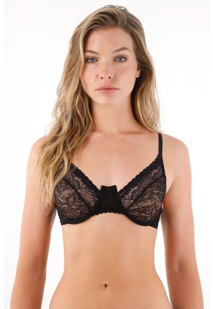 Tennis Top En Encaje Con Varilla Negro Para Mujer