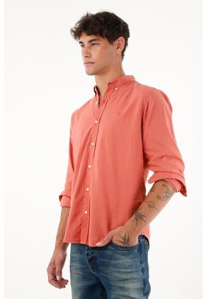 Camisa Manga Larga Naranja Para Hombre