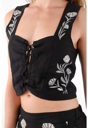 Tennis Camisa Tipo Corsé En Lino 100% Negra Para Mujer