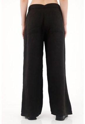 Tennis Pantalón Wide Leg Negro En 100% Lino Para Mujer