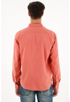Camisa Manga Larga Naranja Para Hombre