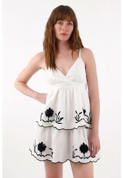 Vestido Corto Con Boleros Crudo Para Mujer