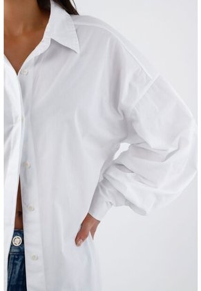 Tennis Camisa Para Mujer En Algodón Blanco Oversize Con Manga Larga