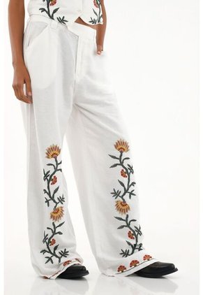 Tennis Pantalón Recto De Tiro Medio Con Bordados Para Mujer