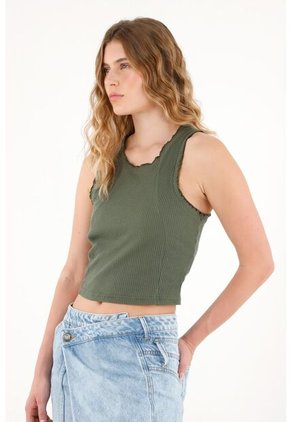 Tennis Camiseta Manga Sisa En Rib Verde Para Mujer