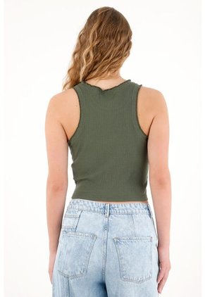 Tennis Camiseta Manga Sisa En Rib Verde Para Mujer