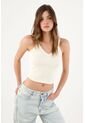 Tennis Top Slim Crop Con Escote V En Algodón Crema Para Mujer de Tennis