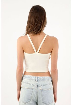 Tennis Top Slim Crop Con Escote V En Algodón Crema Para Mujer