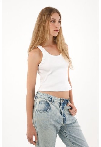 Tennis Camiseta Manga Sisa En Rib Blanca Con Diseño Limpio Para Mujer Tennis