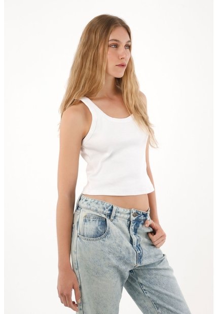 Tennis Camiseta Manga Sisa En Rib Blanca Con Diseño Limpio Para Mujer
