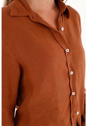 Camisa En 100% Lino Manga Larga Para Mujer