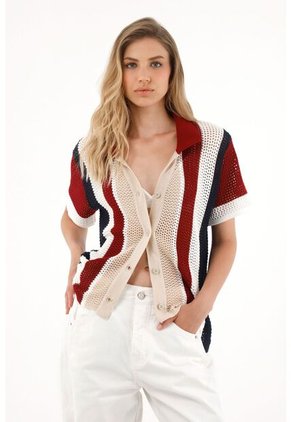 Tennis Camisa Tejida Con Diseño A Rayas Multicolor Para Mujer