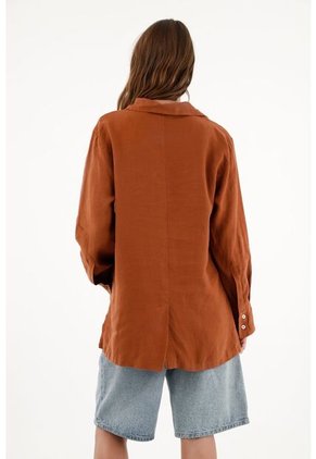 Camisa En 100% Lino Manga Larga Para Mujer