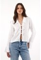 Tennis Camisa En 100% Lino Con Tiras Que Anudan En Frente Blanca Para Mujer de Tennis