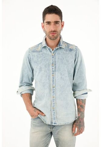 Tennis Camisa Azul Manga Larga En Denim Para Hombre Tennis