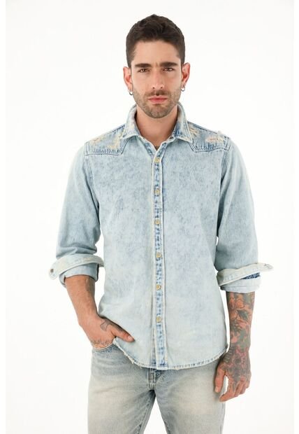 Tennis Camisa Azul Manga Larga En Denim Para Hombre