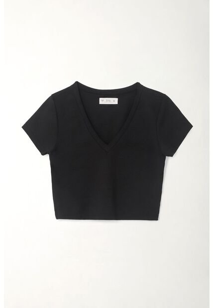 Tennis Camiseta Crop Con Cuello En V Negra Para Mujer