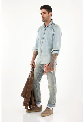 Tennis Camisa Azul Manga Larga En Denim Para Hombre